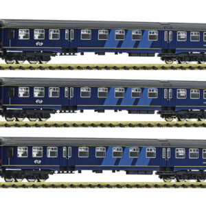 814713 Fleischmann NS, rijtuigset  3 x plan W rijtuigen m/blauwe reclame banen  N-spoor